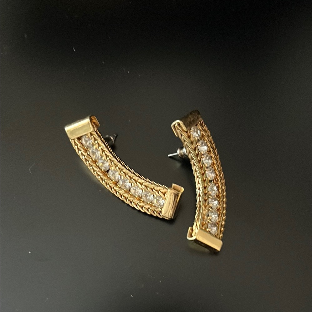 Gold Crescent Crystal Earrings